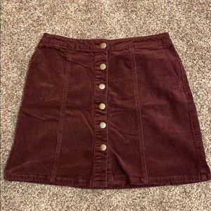Maroon velvet button down skirt